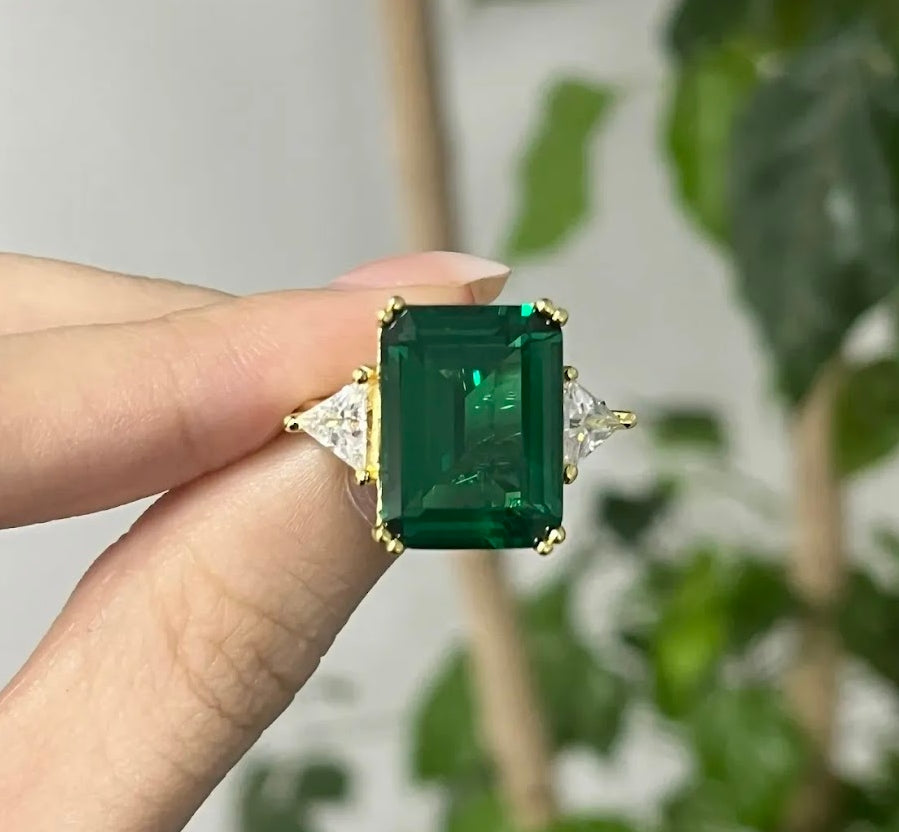 10ct Emerald-Cut Green Sapphire Three-Stone Ring