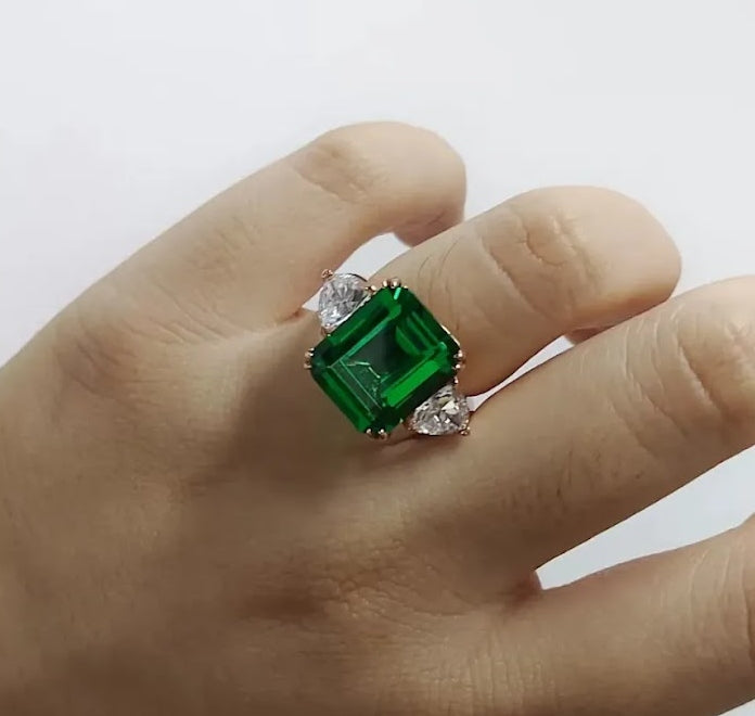 10ct Emerald-Cut Green Sapphire Three-Stone Ring