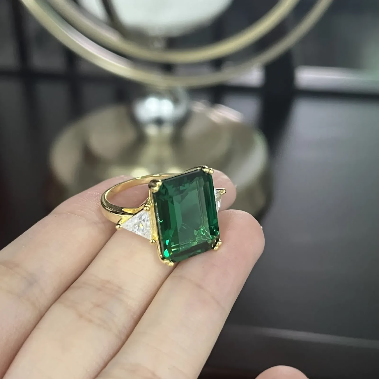 10ct Emerald-Cut Green Sapphire Three-Stone Ring