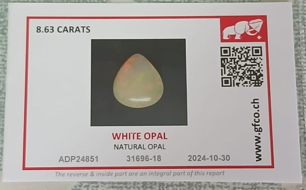 Natural Certified White Opal: Opalescent Elysium 8.63cts- WO7 (24)