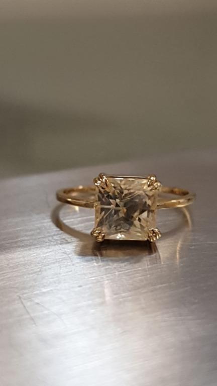 3.59 cts Square Natural Unheated yellow sapphire-Dainty-18k Yellow Gold Ring