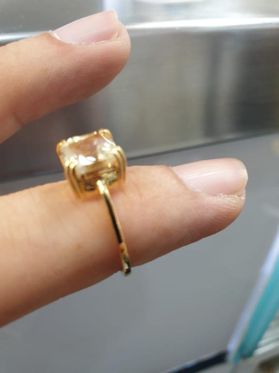 3.59 cts Square Natural Unheated yellow sapphire-Dainty-18k Yellow Gold Ring