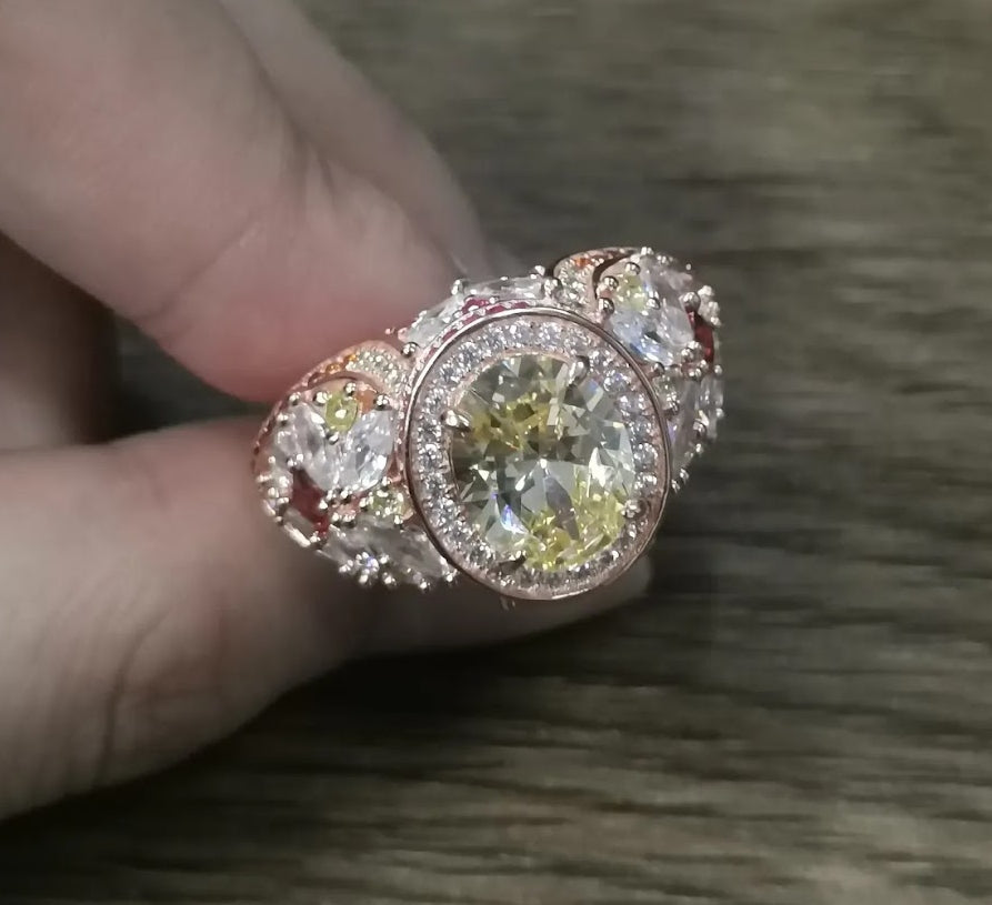Radiant 4ct Oval Yellow Sapphire Engagement Ring with Floral Accents in Rose Gold