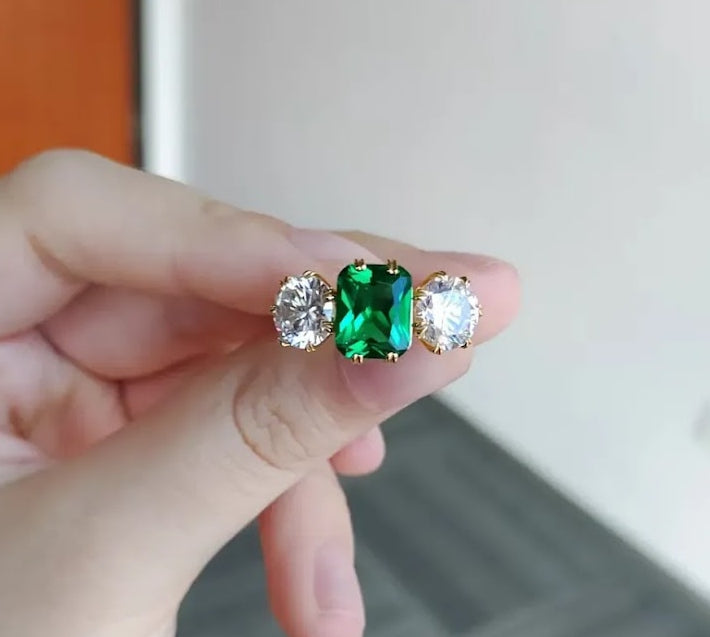 4ct Emerald-Cut Green Sapphire Three-Stone Ring