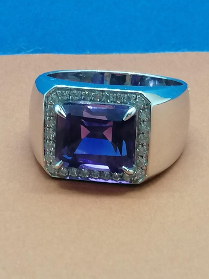 Exquisite Fine Grade Amethyst Ring – US Size 10, Gleaming 925 Rhodium Finish