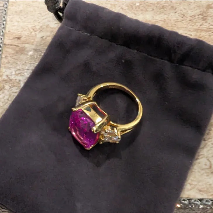 Radiant 7ct Cushion Cut Pink Sapphire Engagement Ring with Dazzling Side Stones