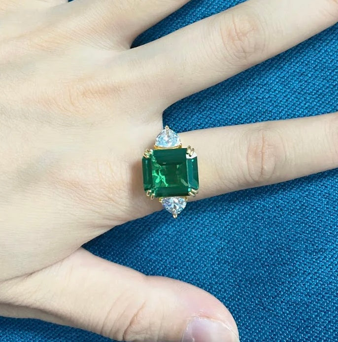 10ct Emerald-Cut Green Sapphire Three-Stone Ring