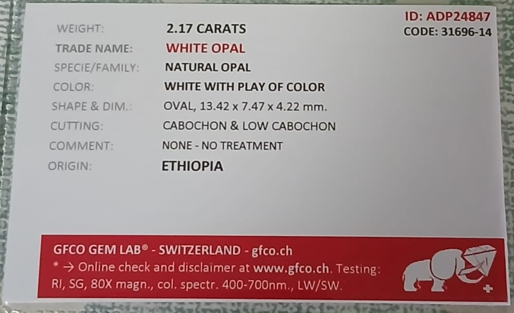 Natural Certified Opal 2.17cts OP33