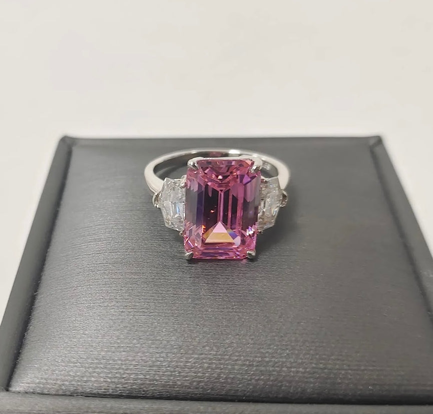 6 Carat Emerald Cut Pink Sapphire Ring