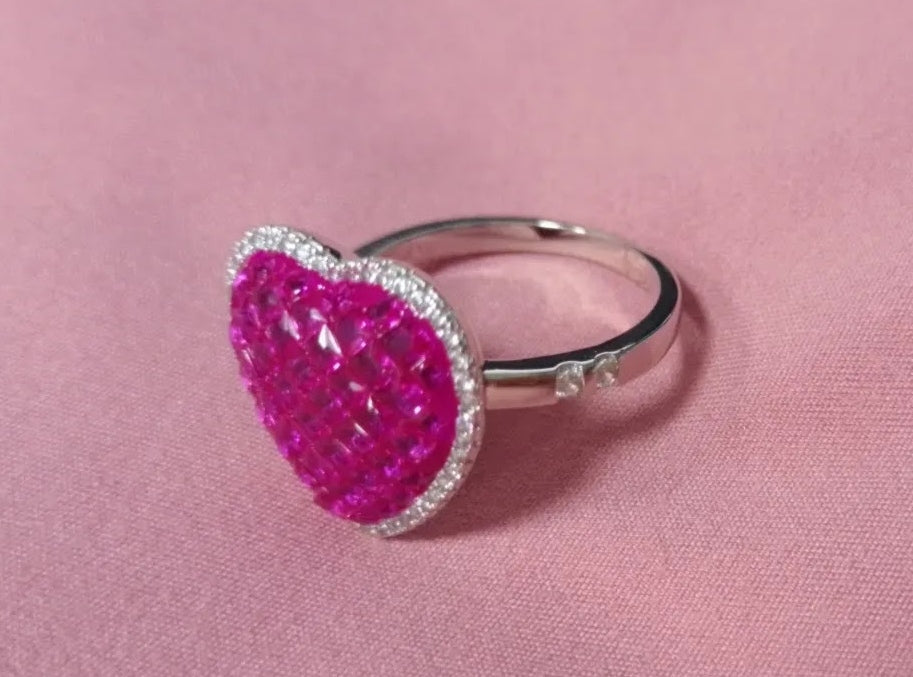 Heart-Shaped Invisible Setting Ruby Sapphire Ring