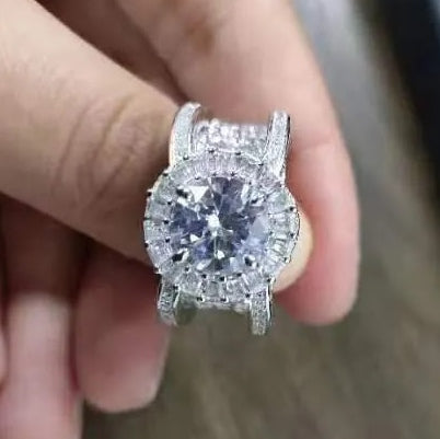 Spectacular 6ct White Sapphire Engagement Ring with Sunburst Halo & Pavé Split Shank
