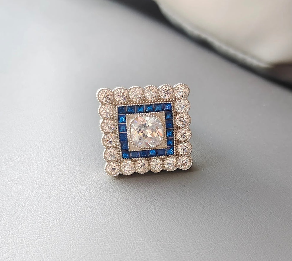 5 Carat Cushion-Cut White Sapphire Art Deco Halo Ring