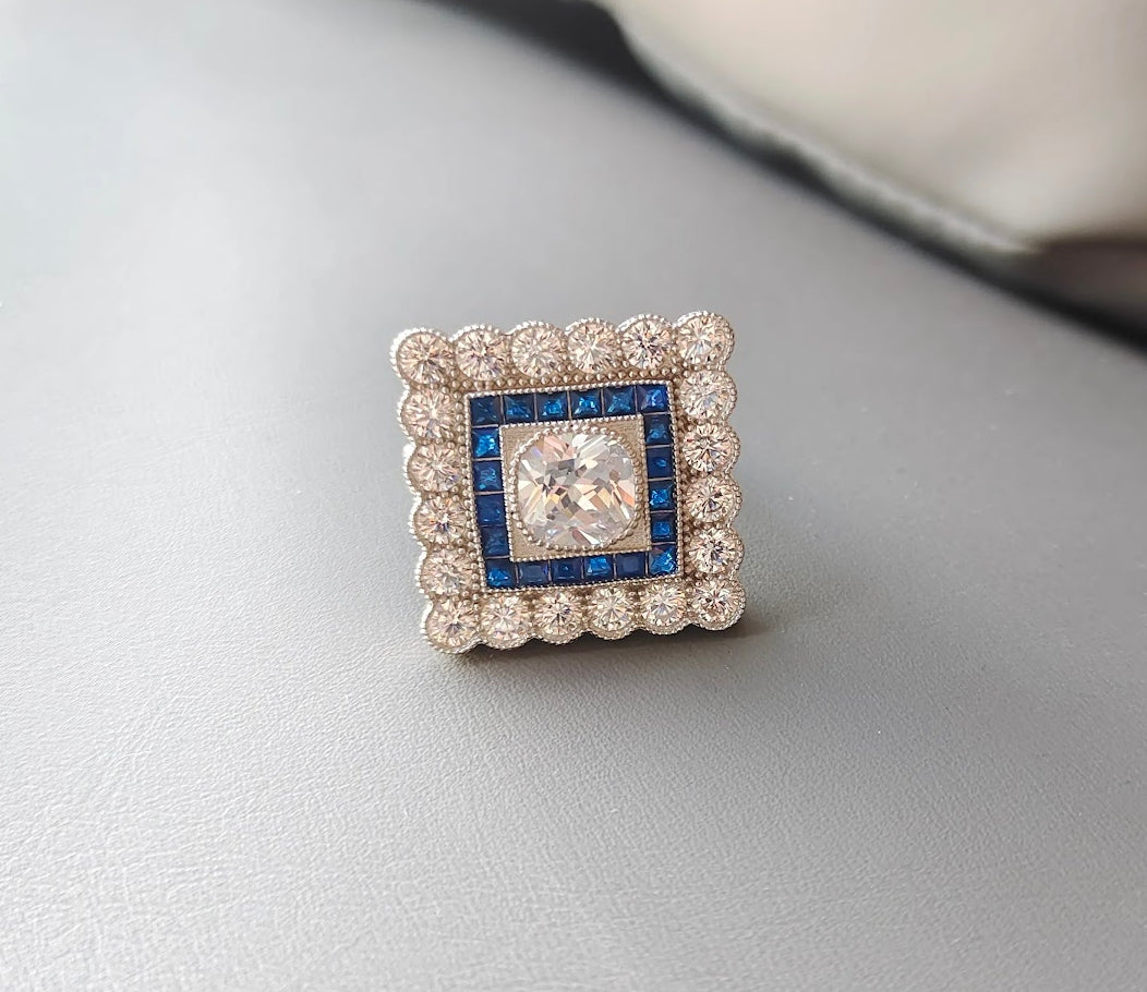5 Carat Cushion-Cut White Sapphire Art Deco Halo Ring