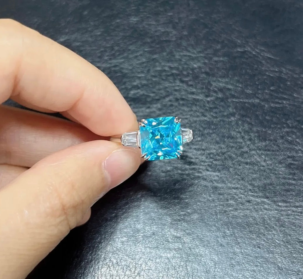 Radiant 4ct Asscher Aquamarine Engagement Ring