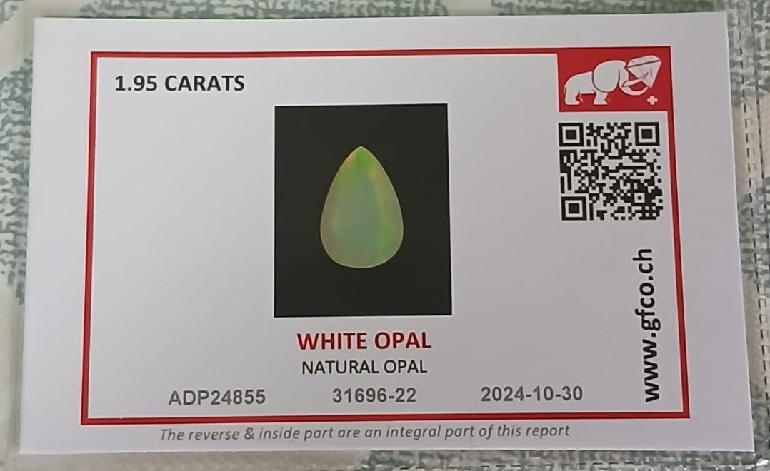 Natural Certified White Opal: Opalescent Mirage 1.95cts- WO18 (24)
