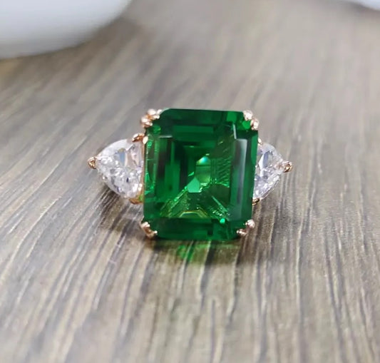 10ct Emerald-Cut Green Sapphire Three-Stone Ring