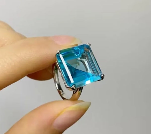8 Carat Emerald - Cut Aquamarine Sapphire Engagement Ring