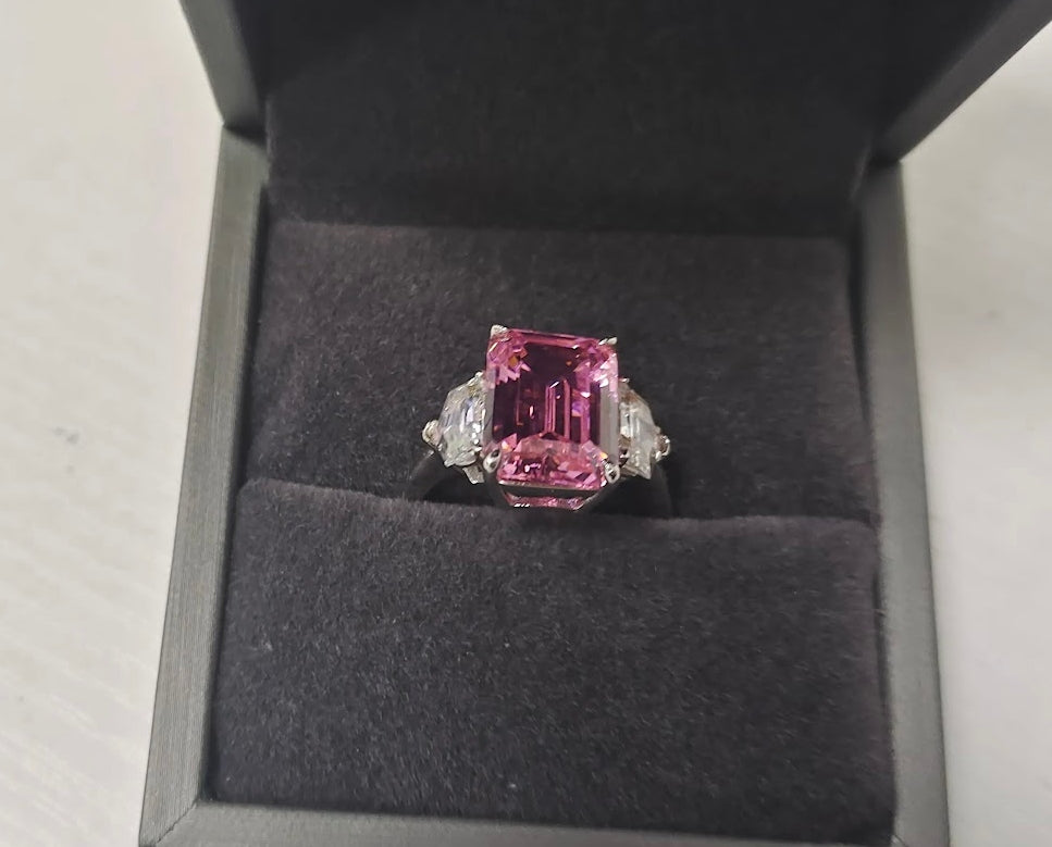 6 Carat Emerald Cut Pink Sapphire Ring