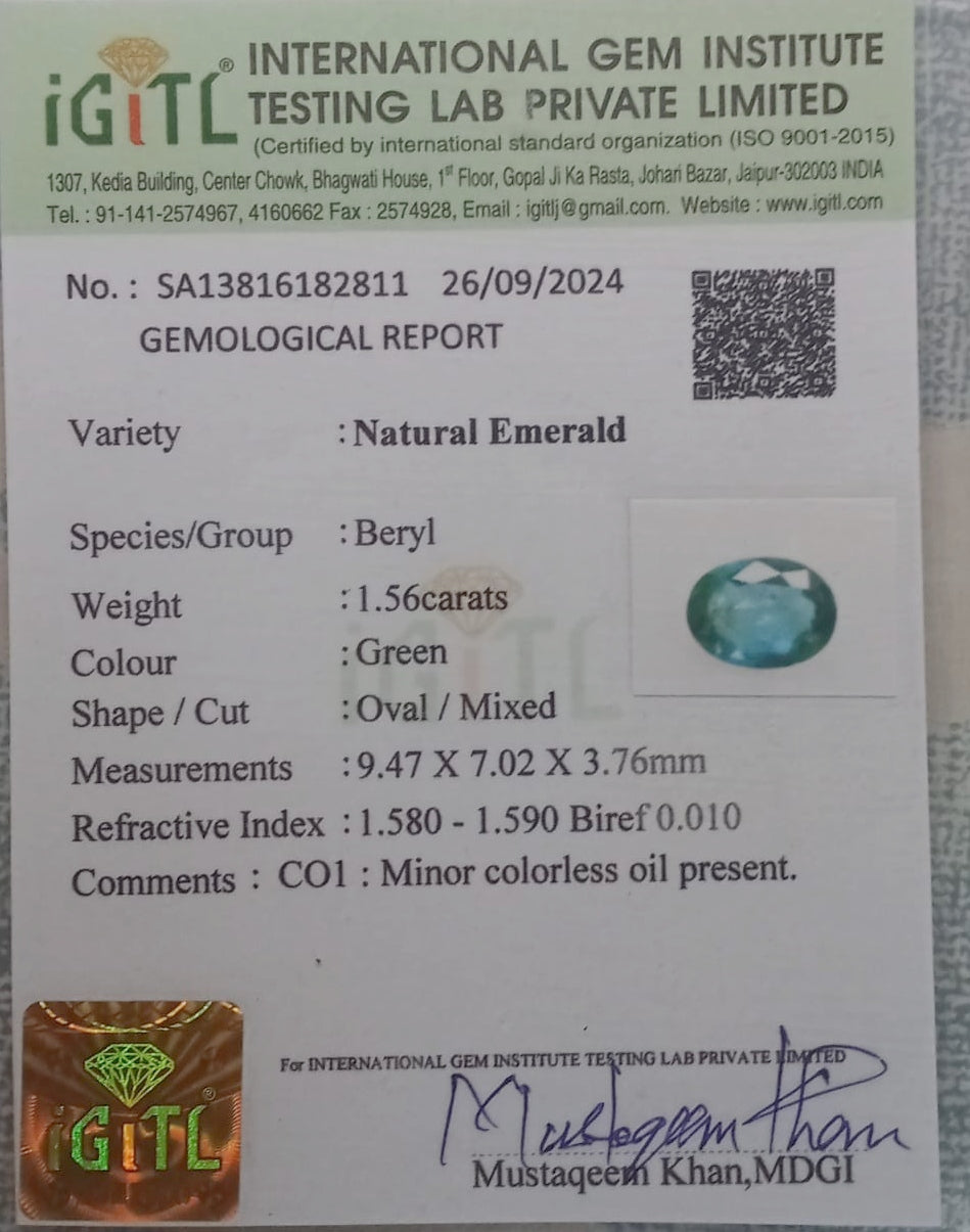 Natural Certified Emerald 1.56cts 11-24-9-EM66