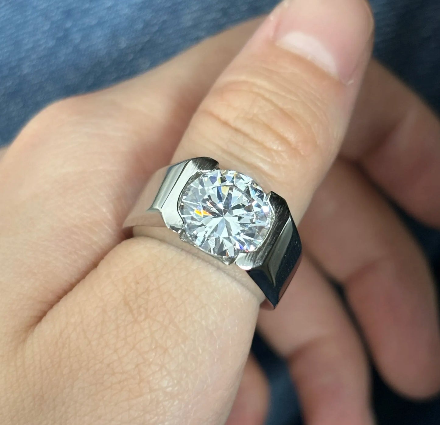 Carat Round Brilliant-Cut White Sapphire Men's Engagement Ring
