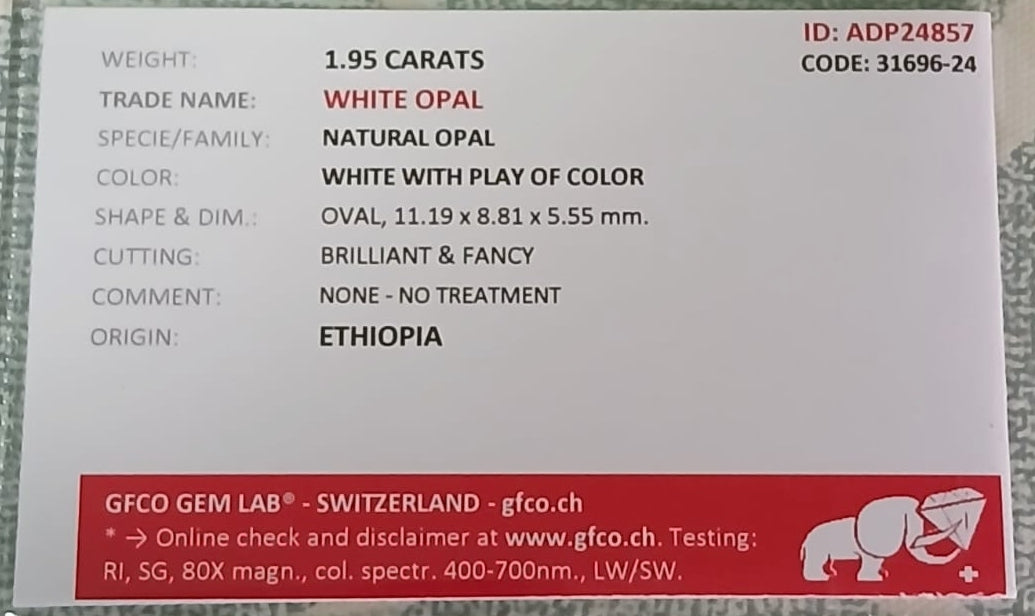 Natural Certified White Opal: Celestial Opulence 1.95cts- WO13 (24)