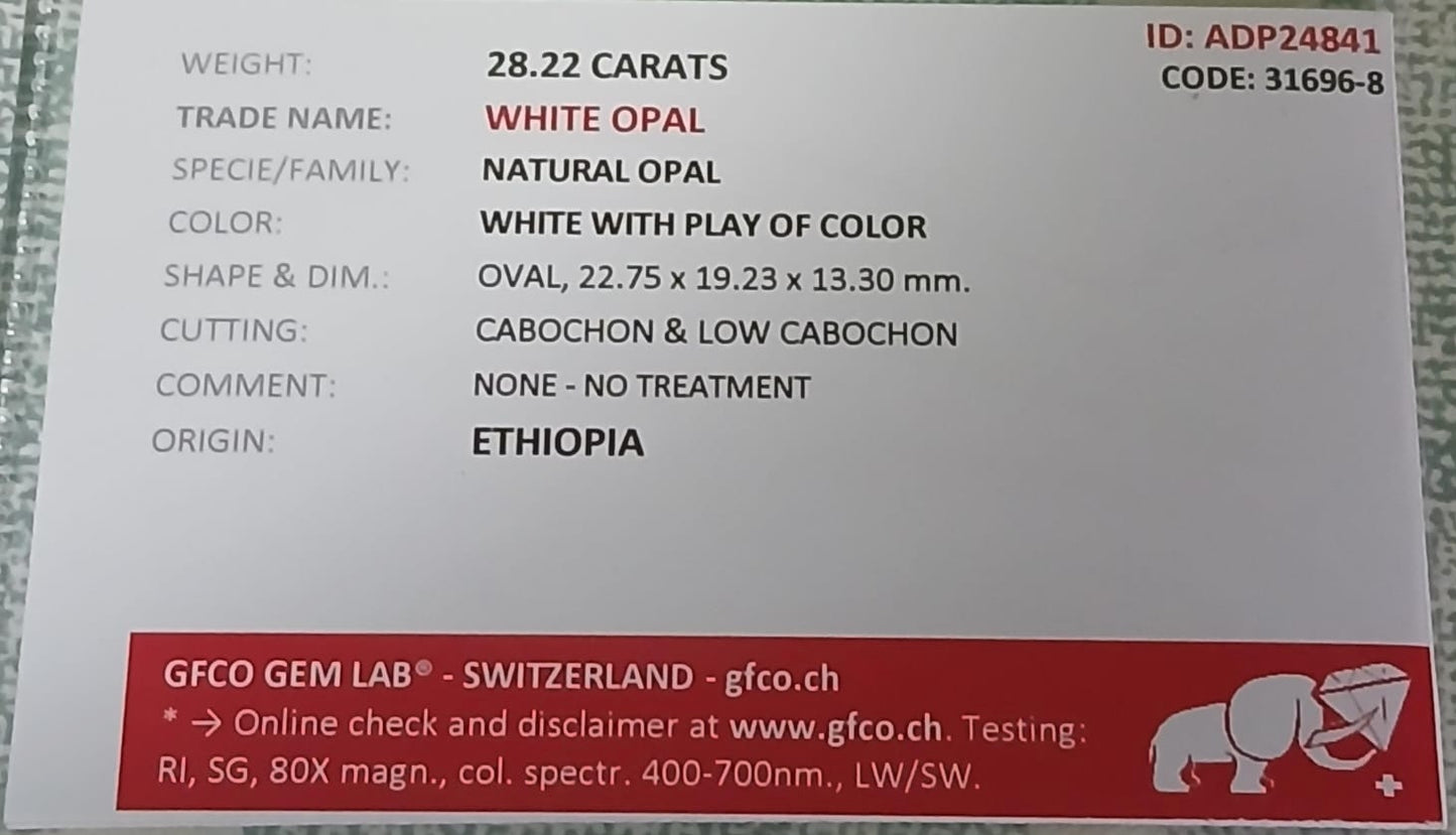 Natural Certified White Opal: Glacial Mystery Stone 28.55cts- WO28 (24)