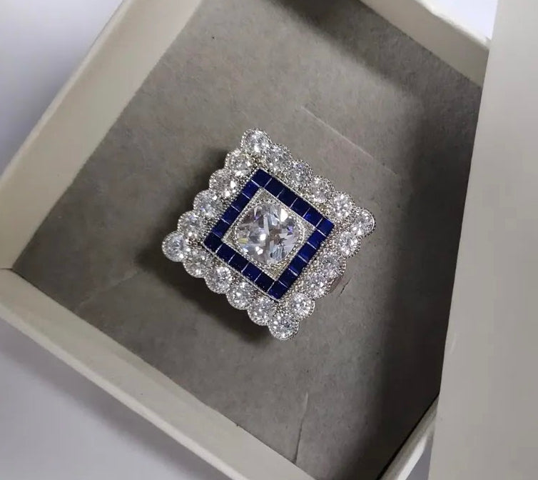 5 Carat Cushion-Cut White Sapphire Art Deco Halo Ring