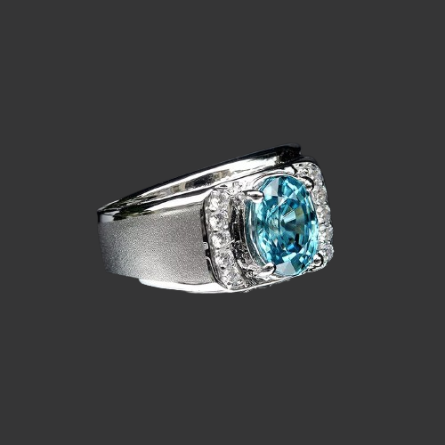 Natural Oval Gentle Heated Blue Zircon Silver Ring 6 US