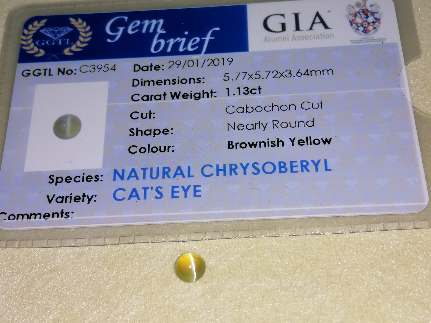 Natural Certified 1.13ct Round Chrysoberyl Gemstone CCE1 (24)