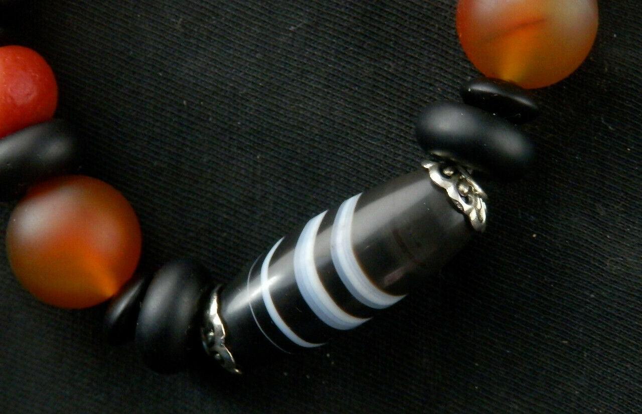 Authentic Natural Tibetan Dzi Beads Bracelet Dzi Stripes Bead DB100