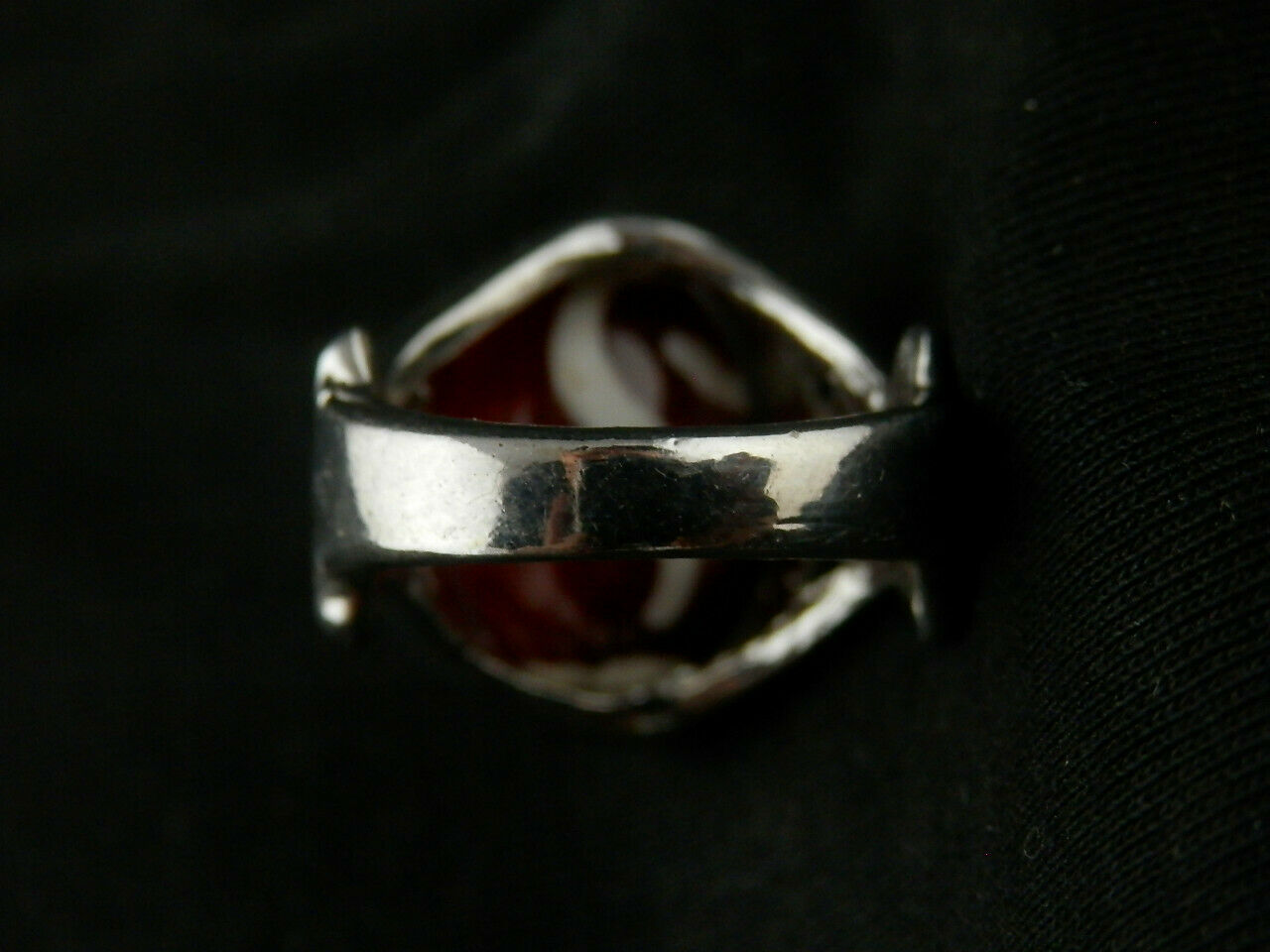 Authentic Natural Tibetan Silver Inlay Dzi Bead Ring (SIZE 6.5)