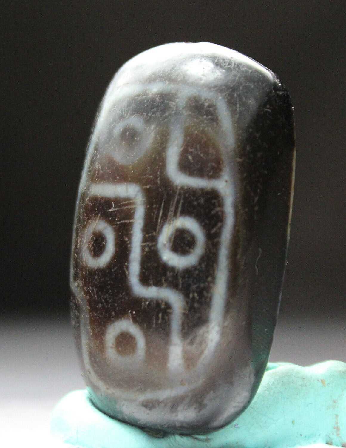 Authentic Natural Tibetan Old Dzi Bead 4 Eyed Pendant from Tibet