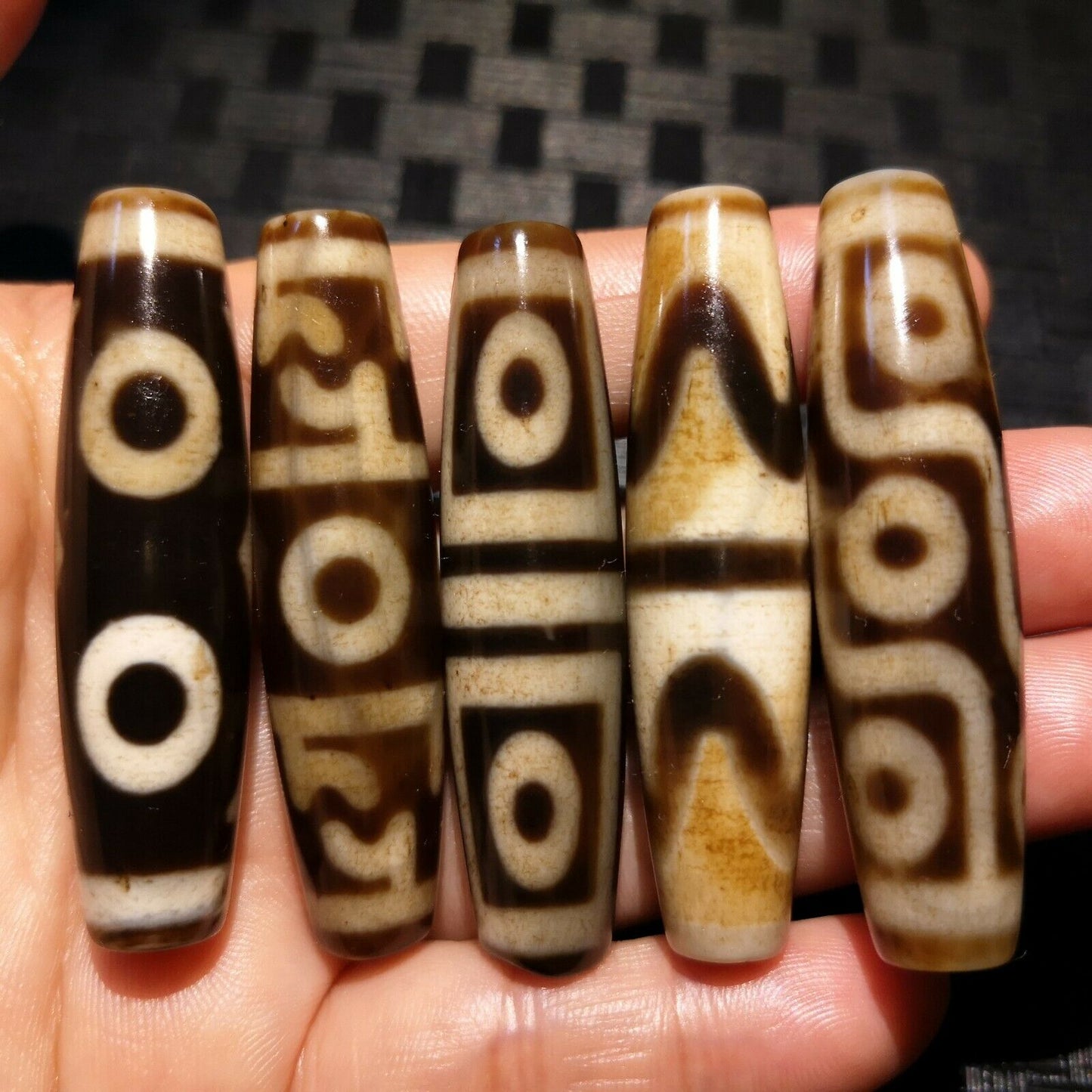 Natural Authentic Tibetan Old Multiple patterns dZi Bead 5pcs