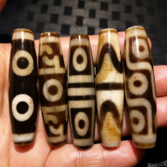 Natural Authentic Tibetan Old Multiple patterns dZi Bead 5pcs