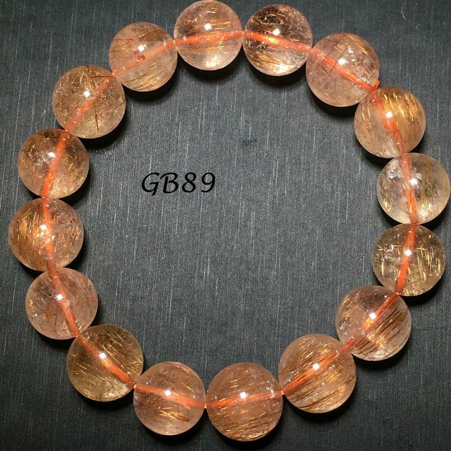 Natural Copper Rutilated Quartz Stretch Crystal Beads Bracelet (13.5MM)