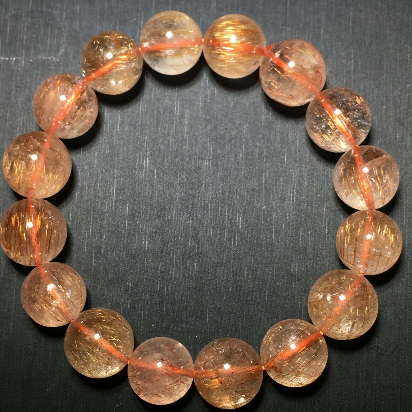 Natural Copper Rutilated Quartz Stretch Crystal Beads Bracelet (13.5MM)