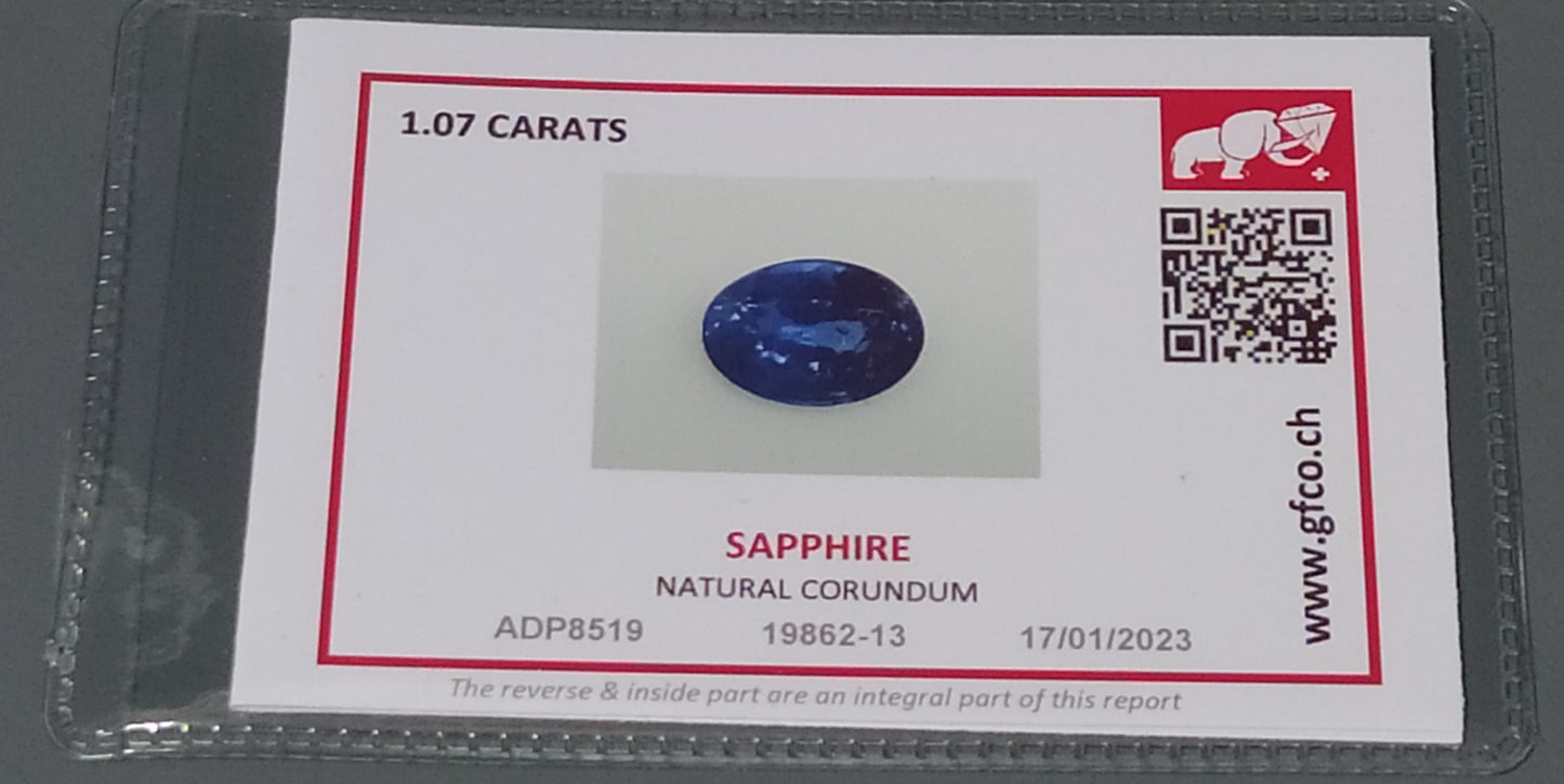Natural Certified Blue Sapphire: Blue Royalty 1.07cts- NA2