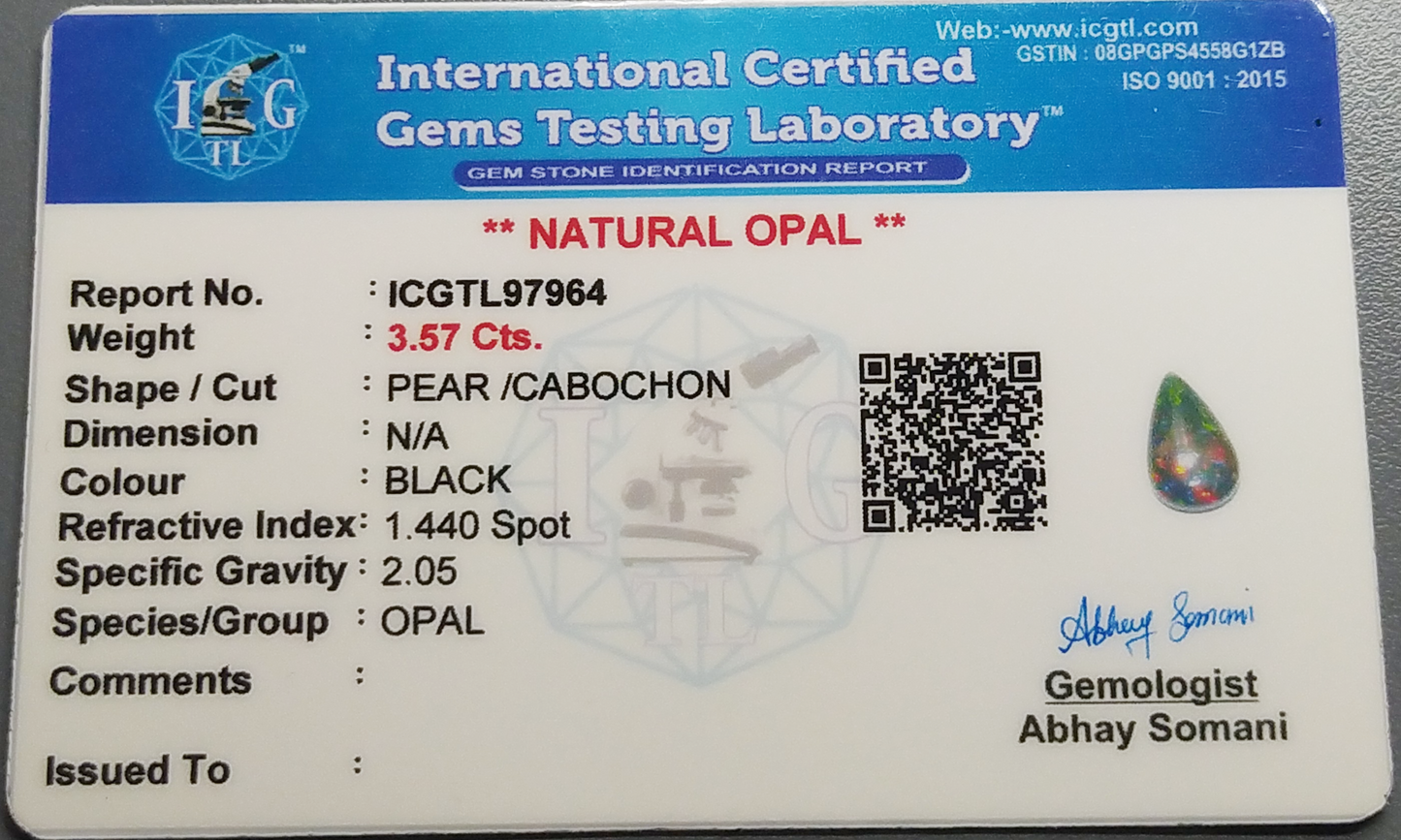 Natural Certified Black Opal: Cosmic Dazzle 3.57cts- NA37 (24)