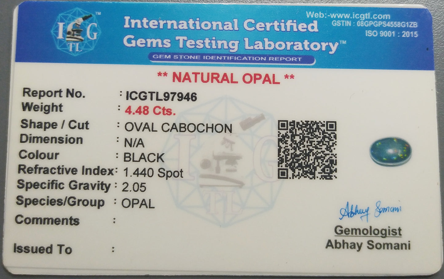 Natural Certified Black Opal: Galaxy Gem 4.48cts- NA50 (24)