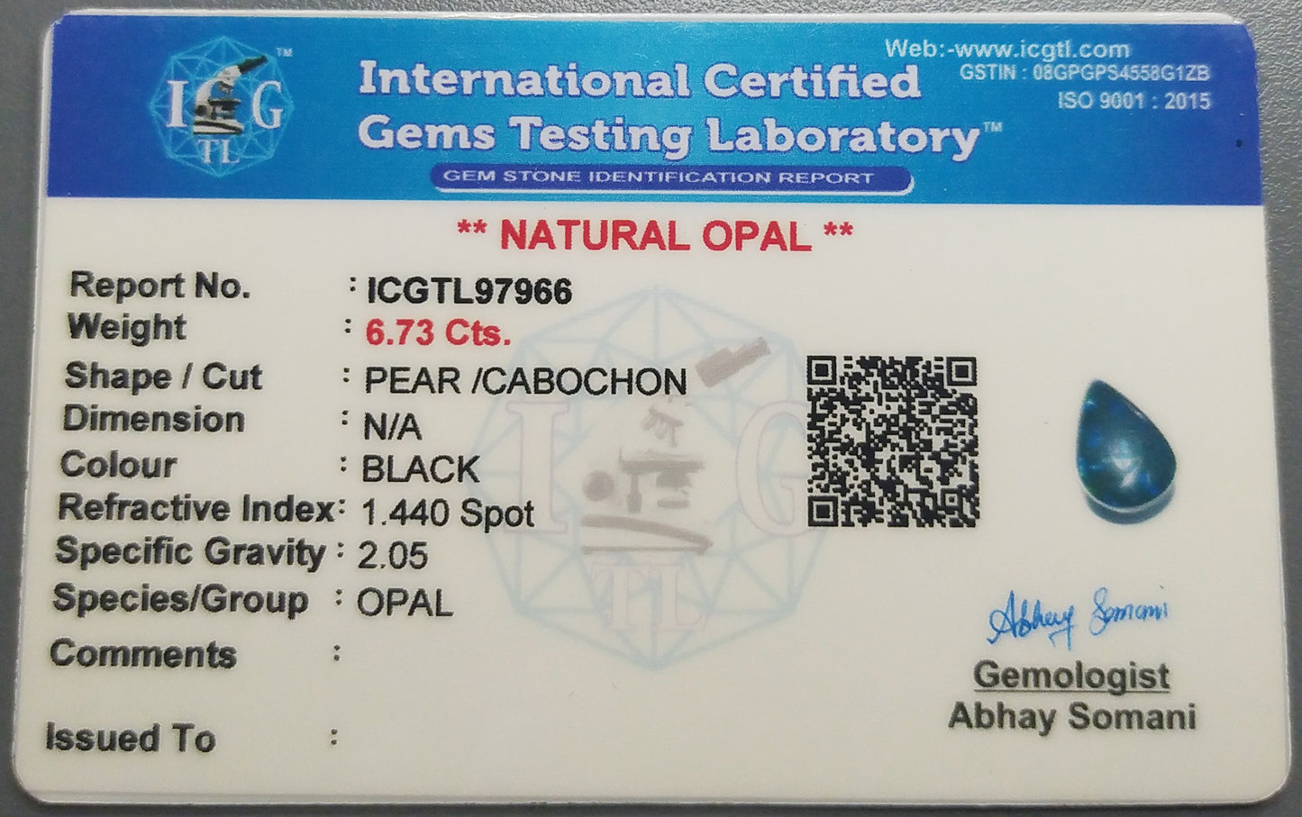 Natural Certified Black Opal: 6.73cts- Shadowfire Opal NA59 (24)