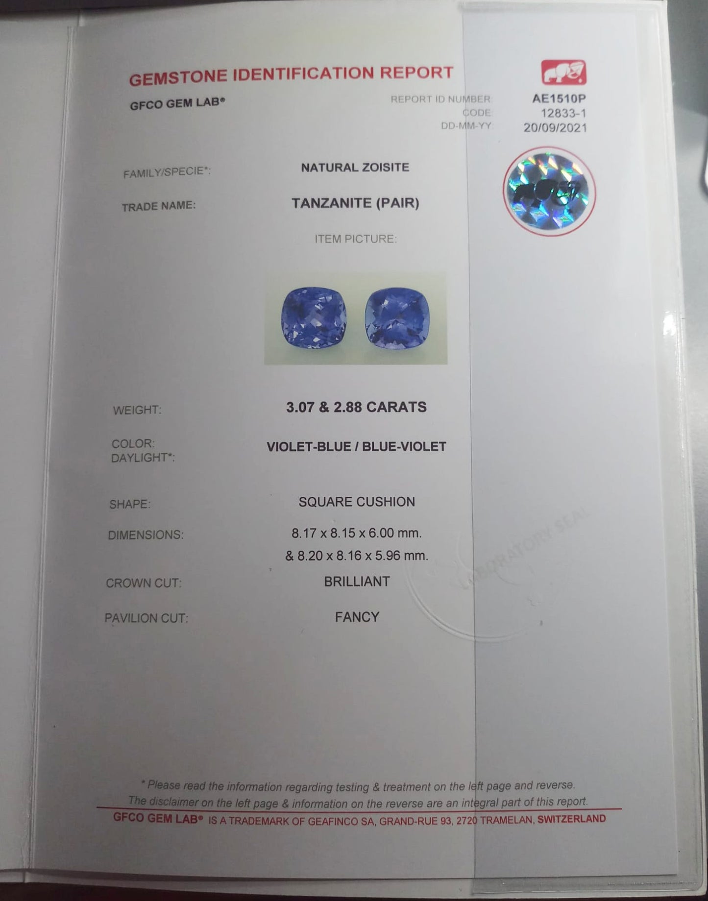 Natural Certified Pair Tanzanite: Azure Dreams 3.07 & 2.88cts- NA70 (24)