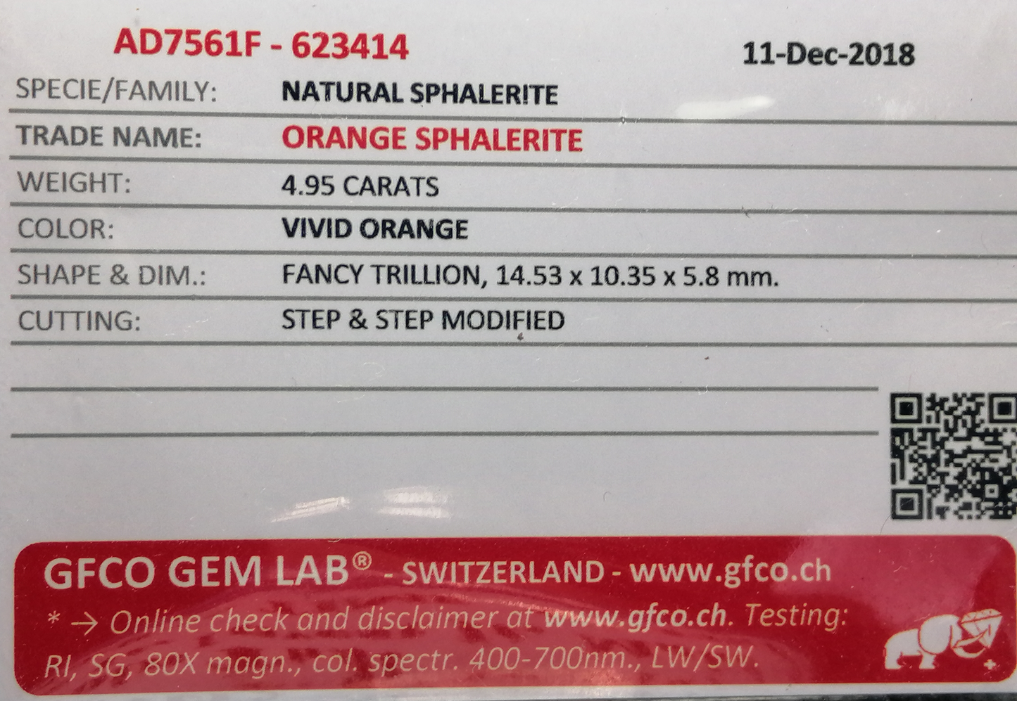 Natural Swiss Lab Certified Vivid Orange 4.95ct Natural Sphalerite Gemstone OS01 (24)