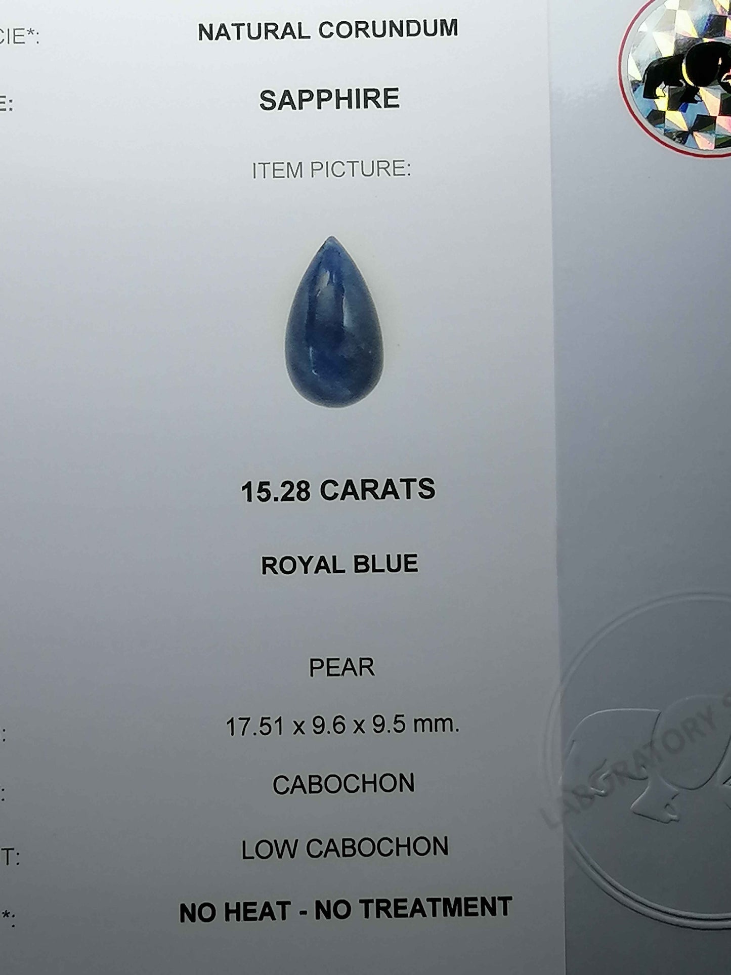 Natural Certified Blue Pear Sapphire: Blue Harmony 15.28cts- SAP14 (24)