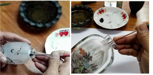 Chinese Collectible Handmade inside painted Panda glass snuff bottle