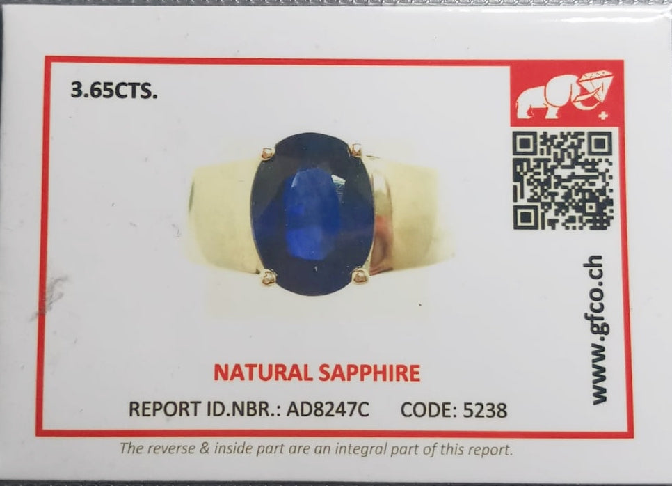 Natural SWISS LAB CERTIFIED RING with Sapphire (SIZE 10) SR60