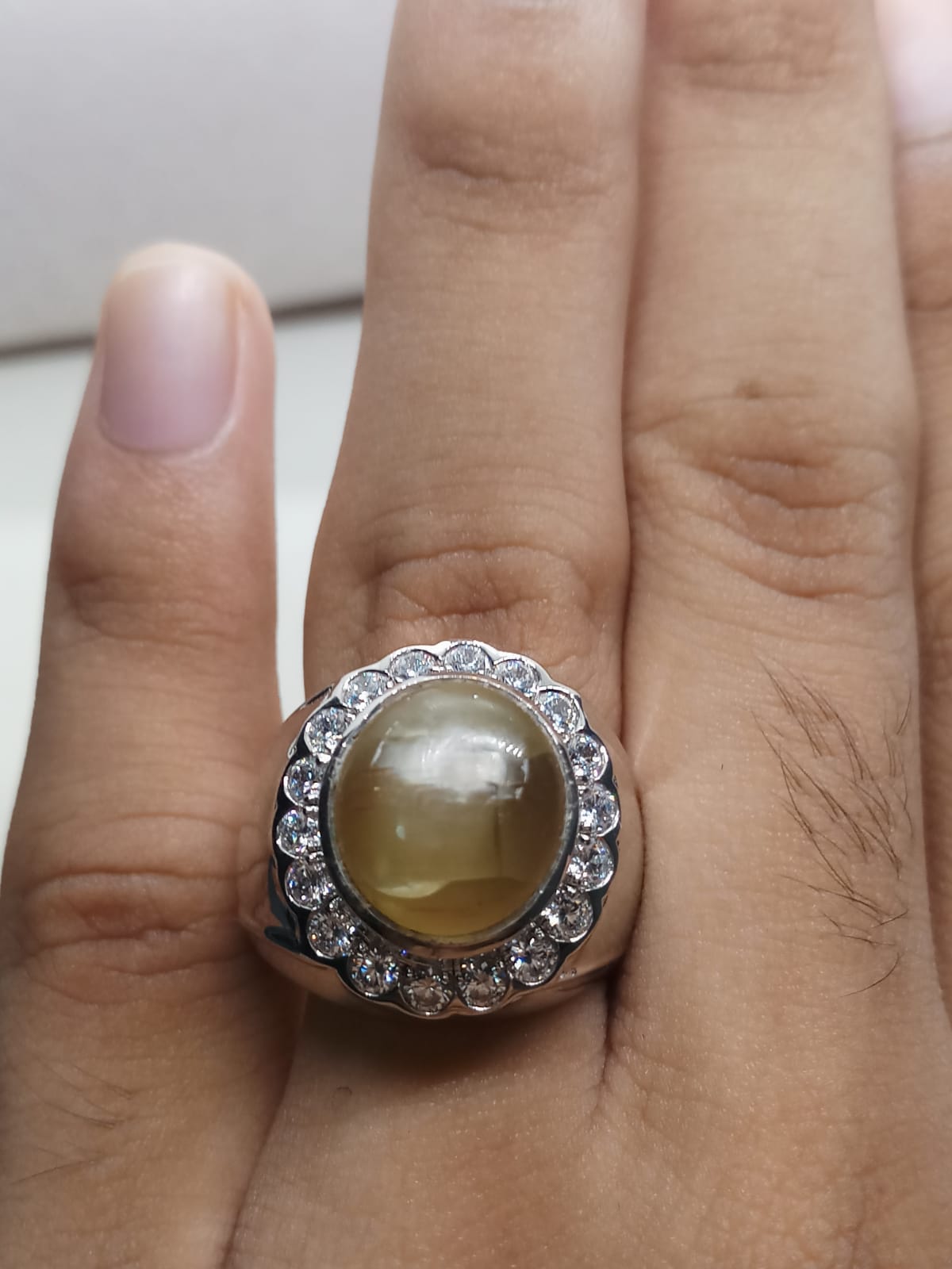 Natural SWISS LAB CERTIFIED RING with Cats Eye Yellow Apatite (SIZE 10) SR73