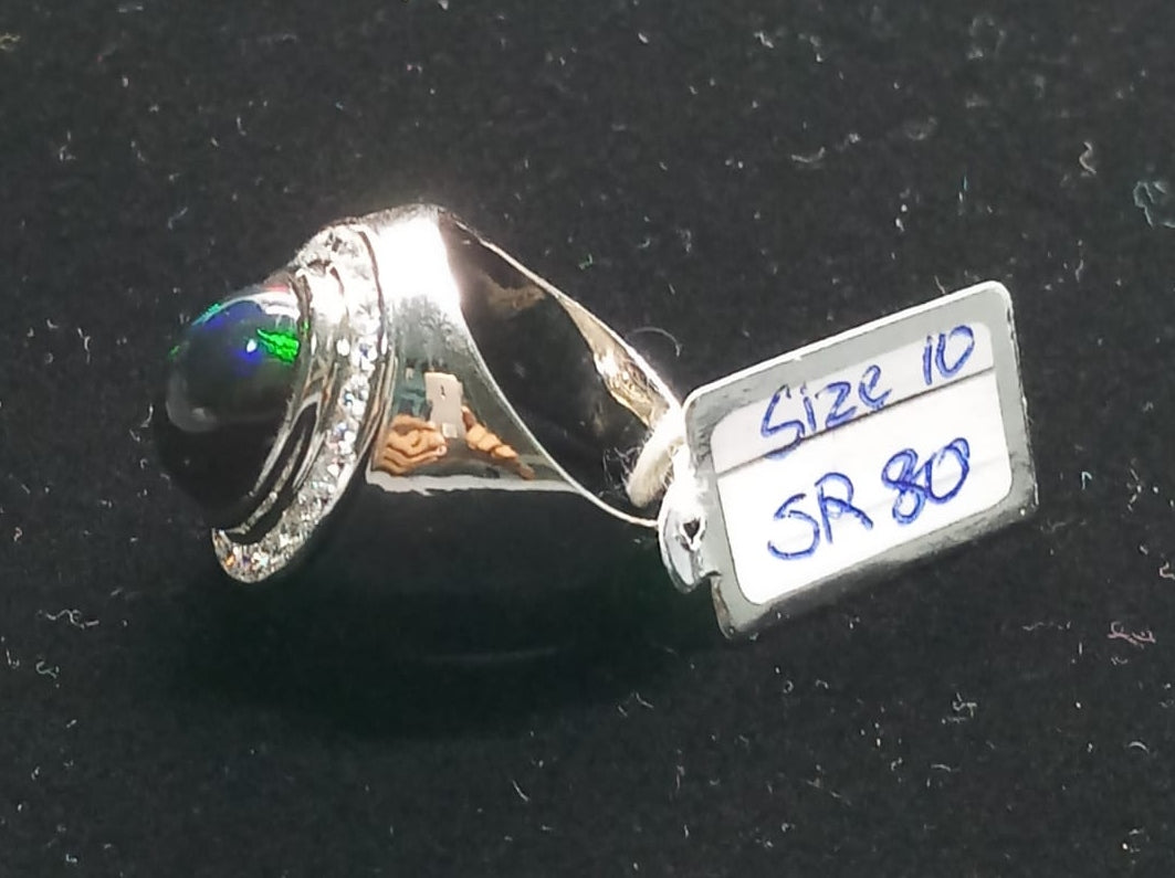 Natural SWISS LAB CERTIFIED RING with Black Opal (SIZE 10) SR80