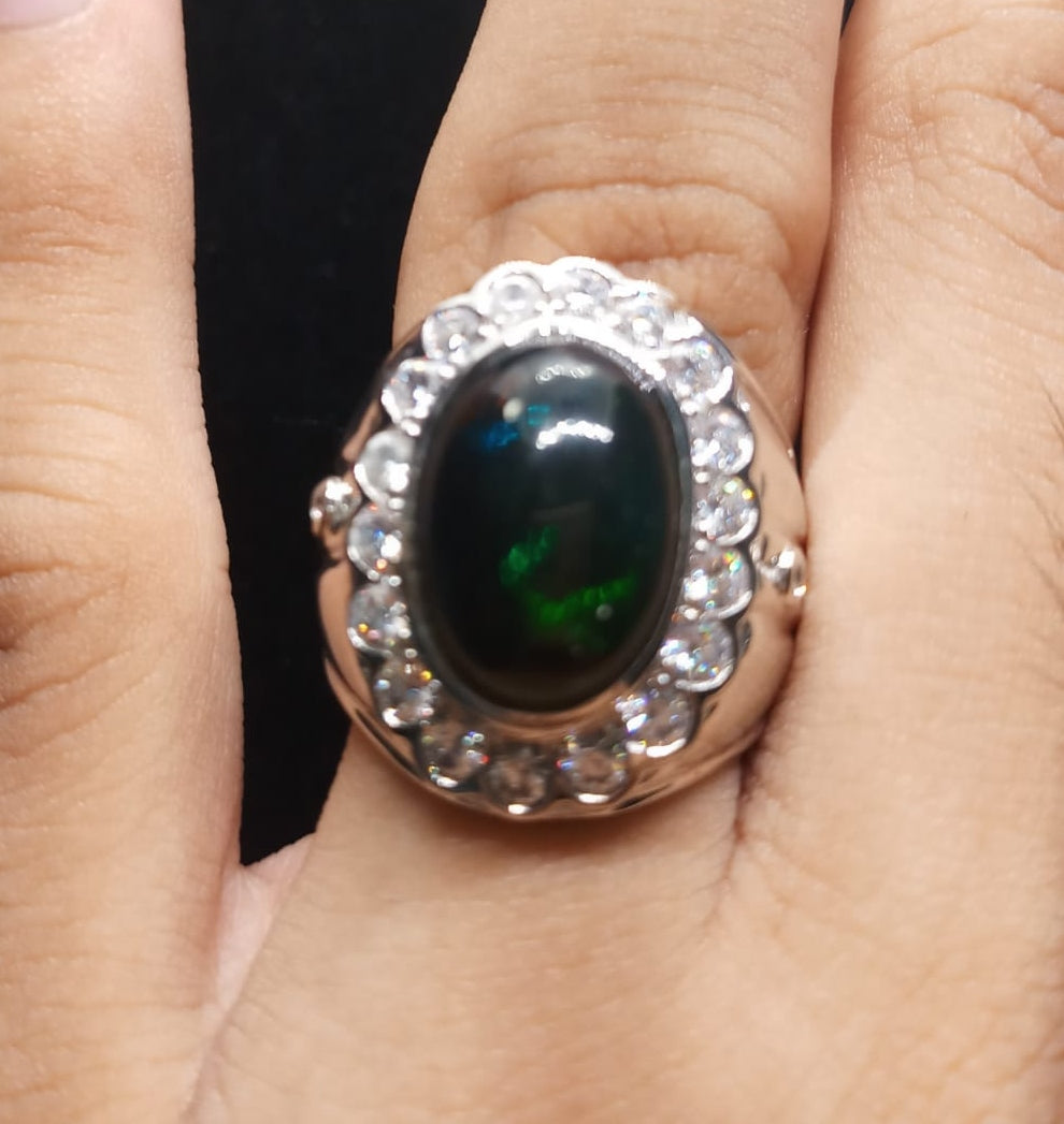 Natural SWISS LAB CERTIFIED RING with Black Opal (SIZE 10) SR84