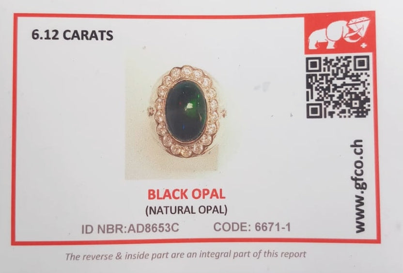 Natural SWISS LAB CERTIFIED RING with Black Opal (SIZE 10) SR84