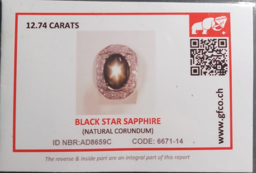 Natural SWISS LAB CERTIFIED RING with Black Star Sapphire (SIZE 10) SR85